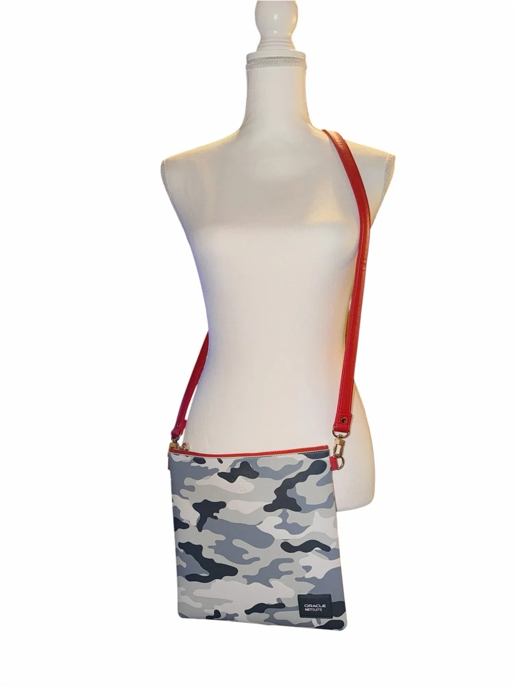 Oracle NetSuite Camouflage Crossbody Bag Red Strap